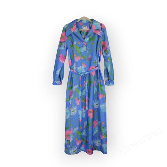 L/XL Vintage Channel1 by BillSims HouseDress DressingGown Poly Floral Aloha 70s - Picture 9 of 11